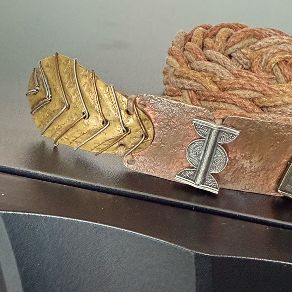 Baer,SF artisan belt 4 color woven braided jute, copper, brass, silvertone metal - Picture 14 of 14